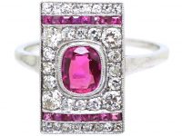Art Deco Platinum, Ruby & Diamond Rectangular Ring