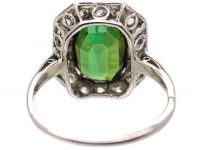 Art Deco Platinum Green Tourmaline & Diamond Octagonal Shaped Ring