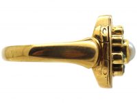 Edwardian 18ct Gold Opening Ring set with a Natural Pearl & Emeralds