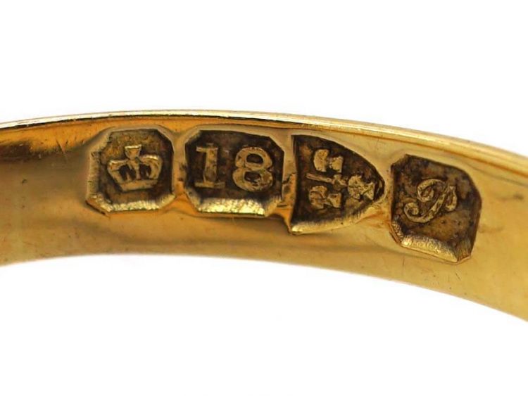 Edwardian 18ct Gold Opening Ring set with a Natural Pearl & Emeralds