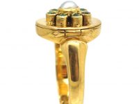 Edwardian 18ct Gold Opening Ring set with a Natural Pearl & Emeralds