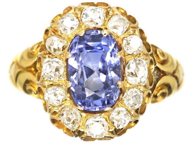 Victorian 18ct Gold Cluster Ring set with a Sapphire & Diamonds