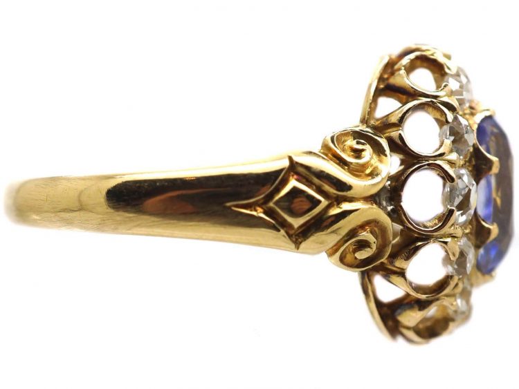 Victorian 18ct Gold Cluster Ring set with a Sapphire & Diamonds
