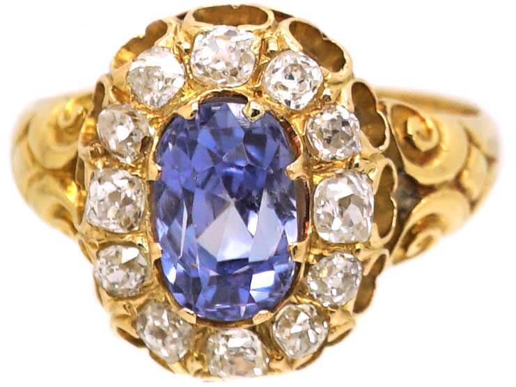 Victorian 18ct Gold Cluster Ring set with a Sapphire & Diamonds