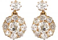 Edwardian 18ct Gold, Diamond Cluster Earrings with a Diamond Above