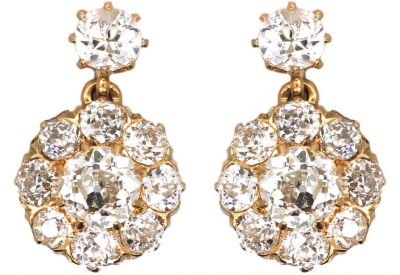 Edwardian 18ct Gold, Diamond Cluster Earrings with a Diamond Above