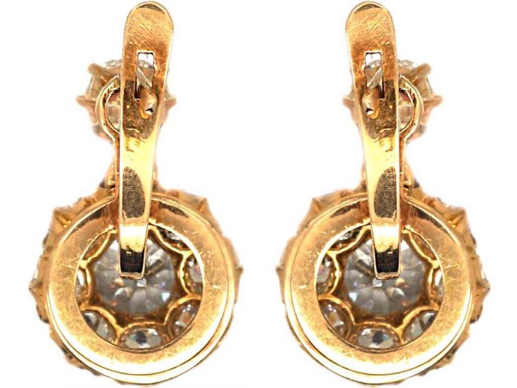 Edwardian 18ct Gold, Diamond Cluster Earrings with a Diamond Above