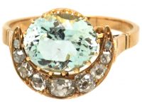 Retro 14ct Gold Crescent Ring set with an Aquamarine & Diamonds