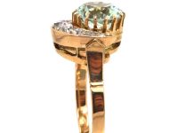 Retro 14ct Gold Crescent Ring set with an Aquamarine & Diamonds