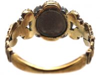 Georgian 15ct Gold Cluster Ring set with Natural Split Pearls, Rubies & Diamonds