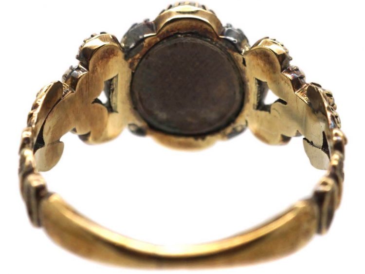 Georgian 15ct Gold Cluster Ring set with Natural Split Pearls, Rubies & Diamonds