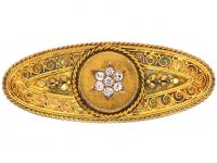 Victorian 15ct Gold Etruscan Style Brooch set with Diamonds