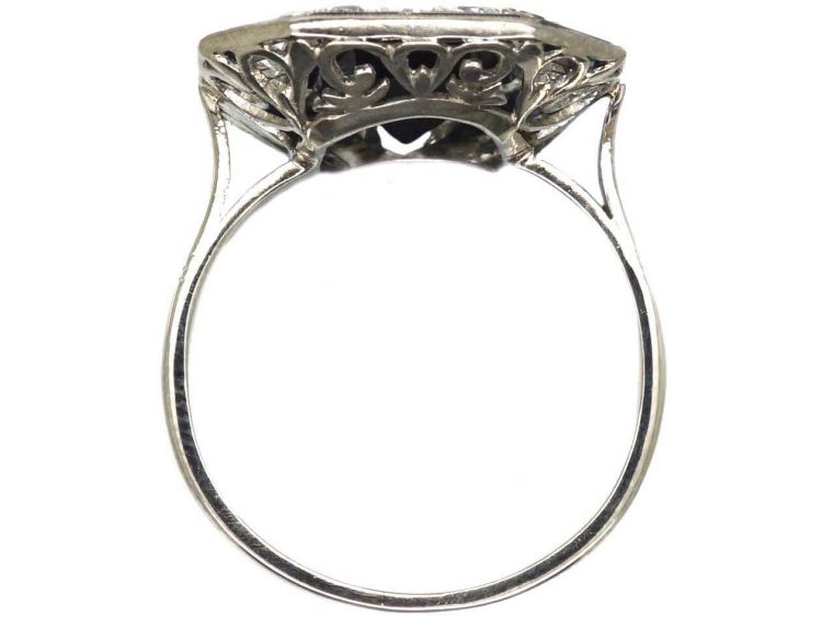 Art Deco Platinum Large Octagonal Shaped Ring set with a Large Sapphire & Diamonds