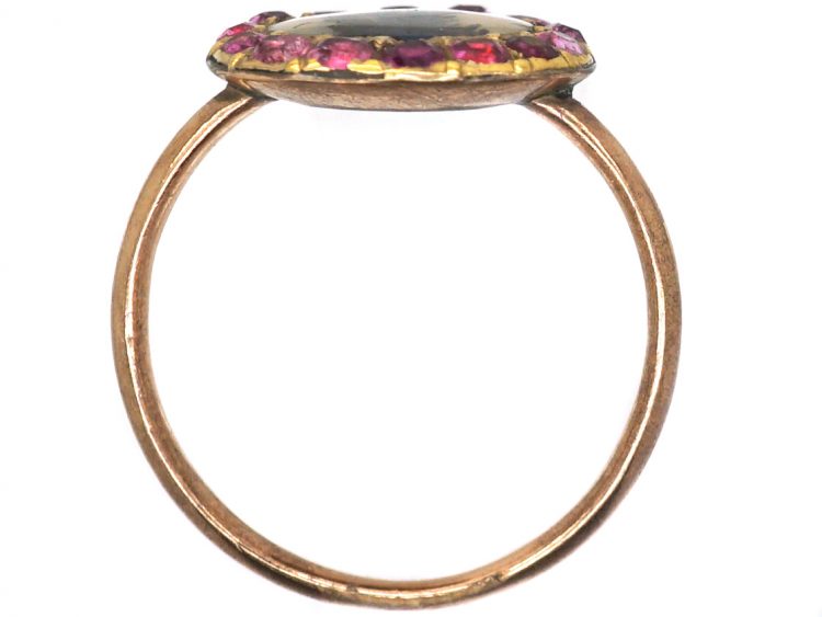 Georgian Gold Ring set with a Dendridic Agate Surrounded by Rubies