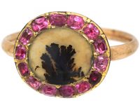 Georgian Gold Ring set with a Dendridic Agate Surrounded by Rubies
