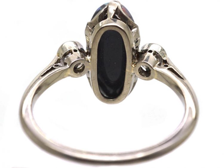 Art Deco 18ct White Gold & Platinum, Black Opal & Diamond Ring