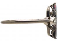 Art Deco 18ct White Gold & Platinum, Black Opal & Diamond Ring