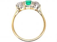 Art Deco 18ct Gold, Emerald & Diamond Three Stone Ring