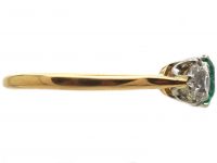 Art Deco 18ct Gold, Emerald & Diamond Three Stone Ring