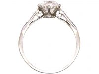 Art Deco Platinum, Solitaire Diamond Ring with Diamond Set Shoulders