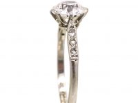 Art Deco Platinum, Solitaire Diamond Ring with Diamond Set Shoulders