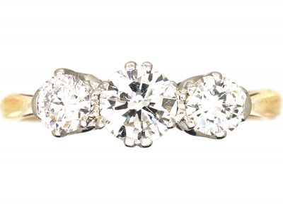 Mid-Century 18ct Gold & Platinum, Three Stone Diamond Ring