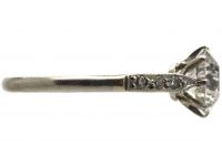 Art Deco Platinum, Solitaire Diamond Ring with Diamond Set Shoulders
