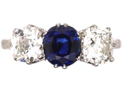 Edwardian Platinum, Sapphire & Diamond Three Stone Ring