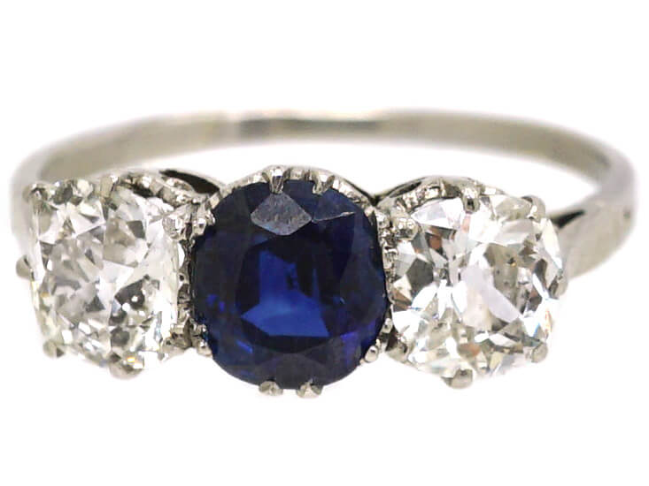 Edwardian Platinum, Sapphire & Diamond Three Stone Ring