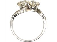 Edwardian Platinum, Two Stone Diamond Crossover Ring with Diamond Set Shoulders