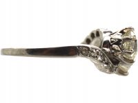 Edwardian Platinum, Two Stone Diamond Crossover Ring with Diamond Set Shoulders