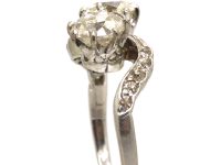 Edwardian Platinum, Two Stone Diamond Crossover Ring with Diamond Set Shoulders