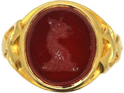 Victorian 18ct Gold Signet Ring with Intaglio of a Griffin