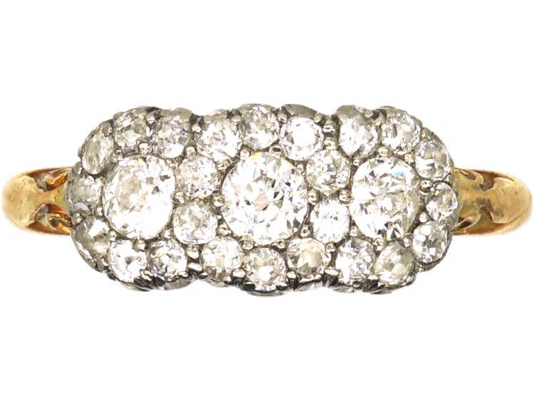 Edwardian 18ct Gold & Diamond Triple Cluster Ring