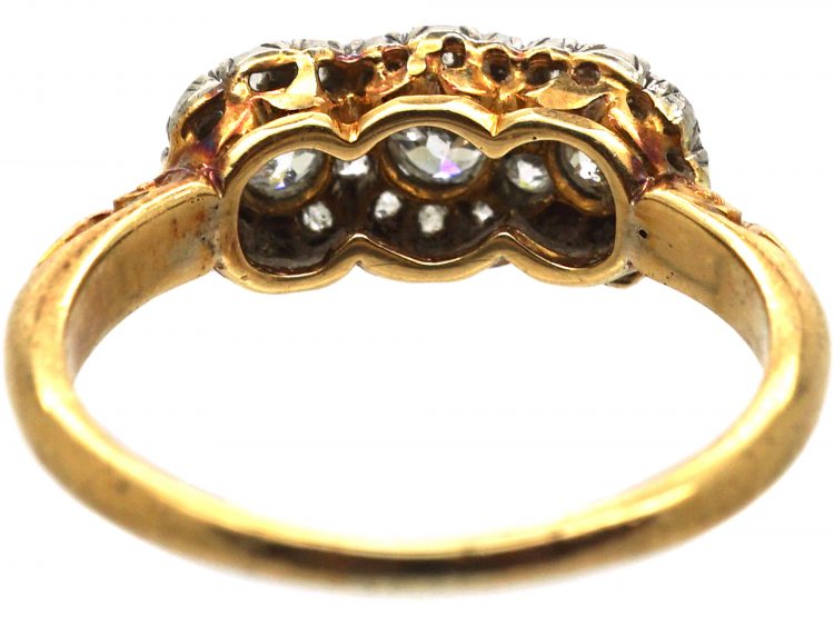 Edwardian 18ct Gold & Diamond Triple Cluster Ring