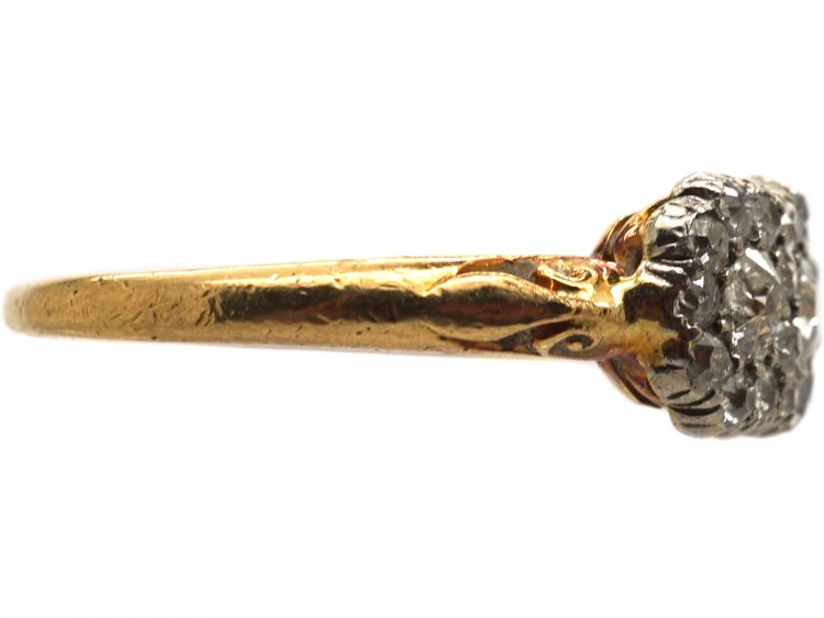 Edwardian 18ct Gold & Diamond Triple Cluster Ring