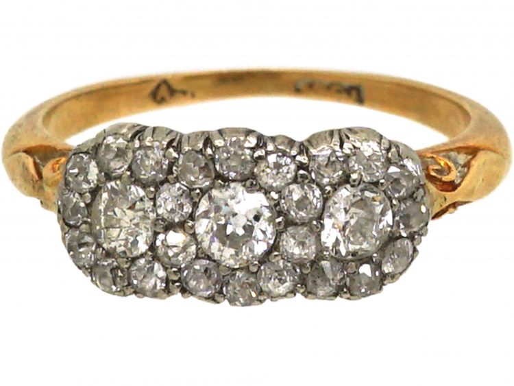 Edwardian 18ct Gold & Diamond Triple Cluster Ring