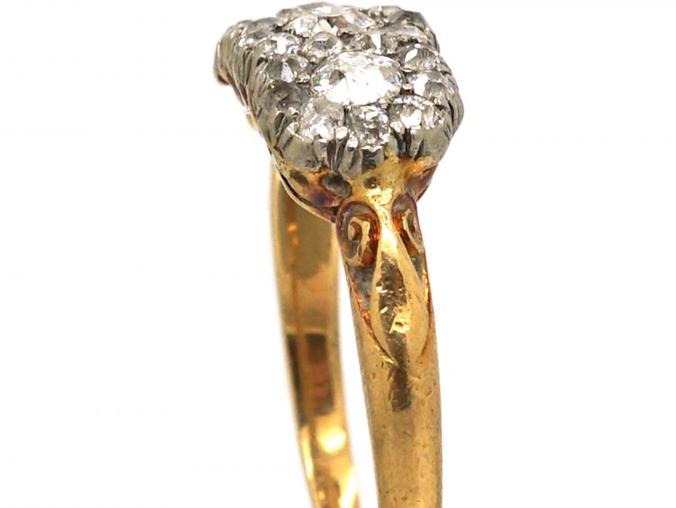 Edwardian 18ct Gold & Diamond Triple Cluster Ring