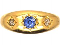 Victorian 18ct Gold Gypsy Ring set with a Sapphire & Diamonds