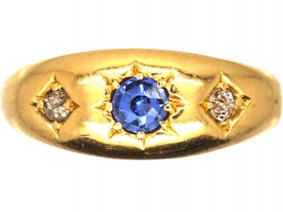 Victorian 18ct Gold Gypsy Ring set with a Sapphire & Diamonds