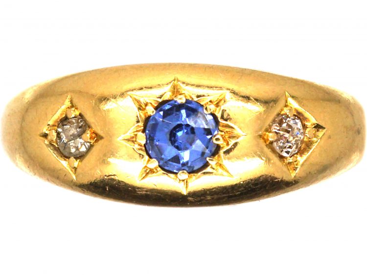 Victorian 18ct Gold Gypsy Ring set with a Sapphire & Diamonds