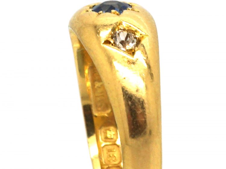 Victorian 18ct Gold Gypsy Ring set with a Sapphire & Diamonds