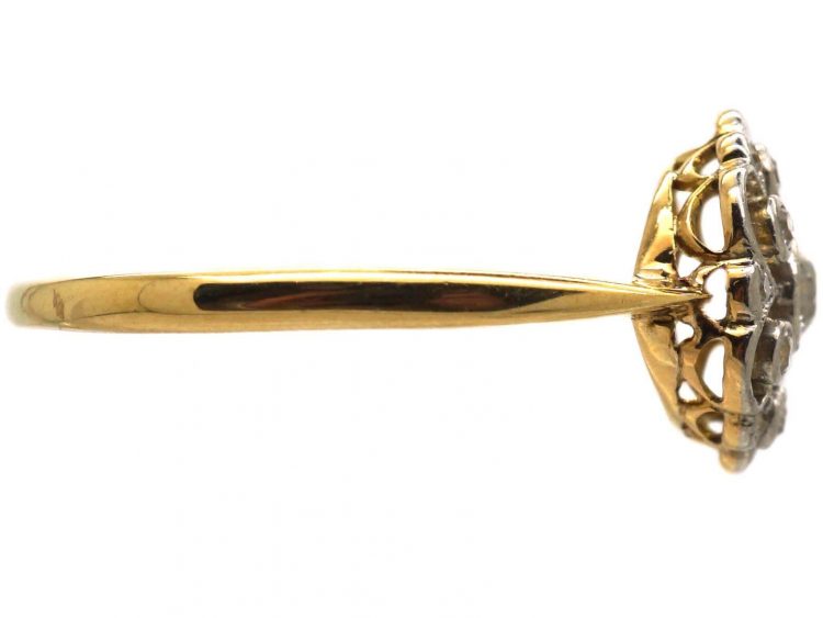 Edwardian 18ct Gold & Platinum, Pierced Diamond Cluster Ring