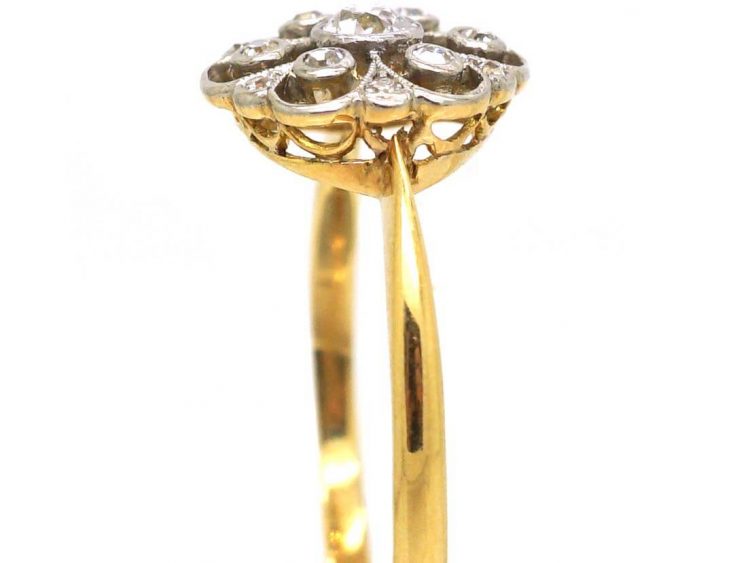 Edwardian 18ct Gold & Platinum, Pierced Diamond Cluster Ring