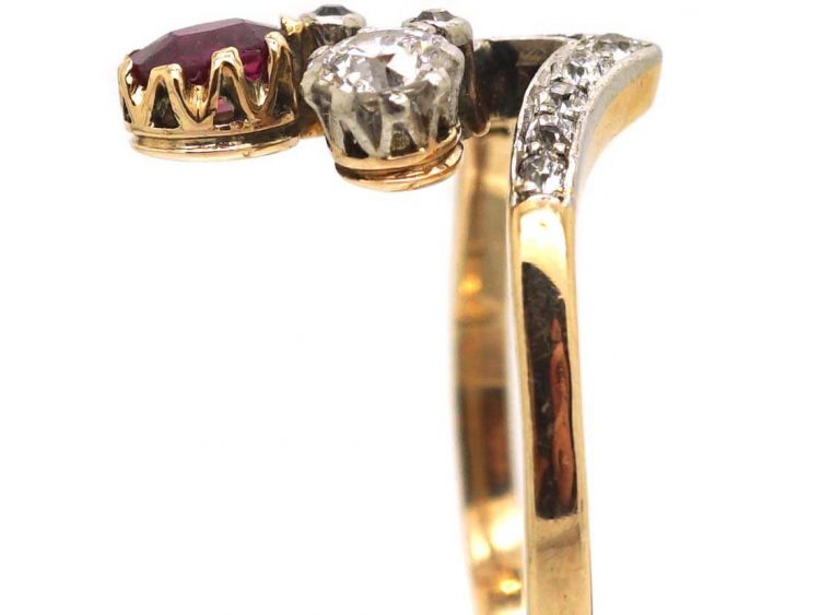 Art Nouveau 18ct Gold, Ruby & Diamond Ring