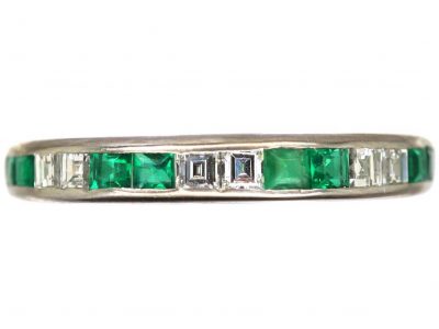 18ct White Gold, Emerald & Diamond Half Eternity Ring