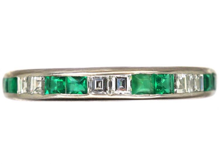 18ct White Gold, Emerald & Diamond Half Eternity Ring