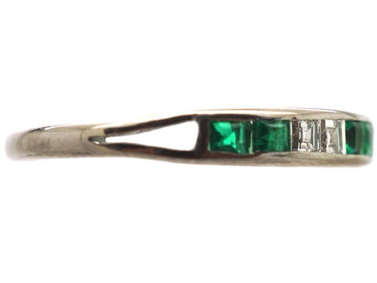 18ct White Gold, Emerald & Diamond Half Eternity Ring