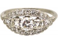 Early 20th Century Platinum, Three Stone Diamond Cluster Ring by Alabaster & Wilson