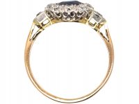 Edwardian 18ct Gold, Sapphire & Diamond Cluster Ring with Diamond Set Shoulders